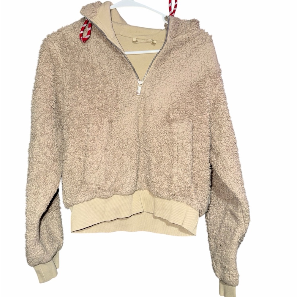 Cozy Tan Sherpa Zip-Up Hoodie